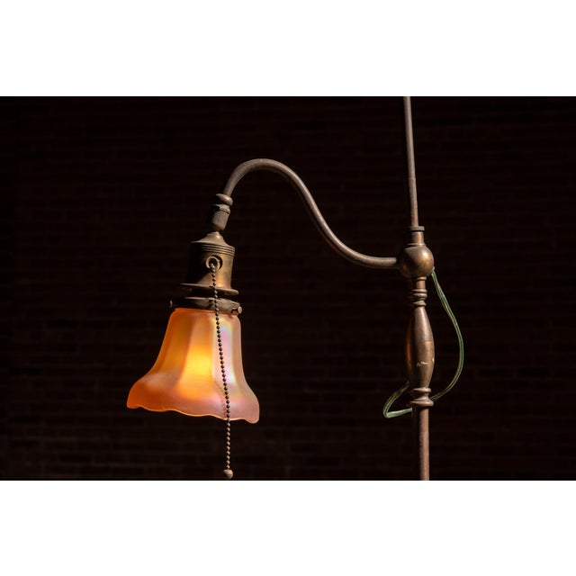 Early 20th Century Adjustable Height Bridge Arm Lamp W Carnival Shade For Sale - Image 5 of 7