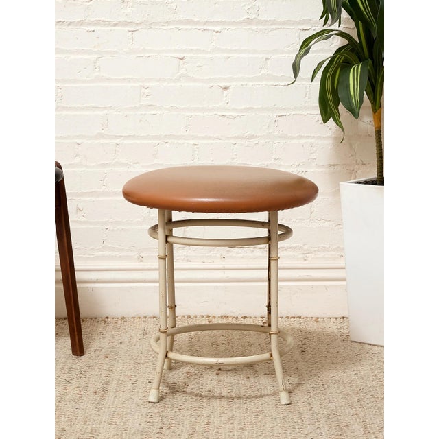 Mid-Century Modern Vintage Bamboo-Style Metal Stool For Sale - Image 3 of 9