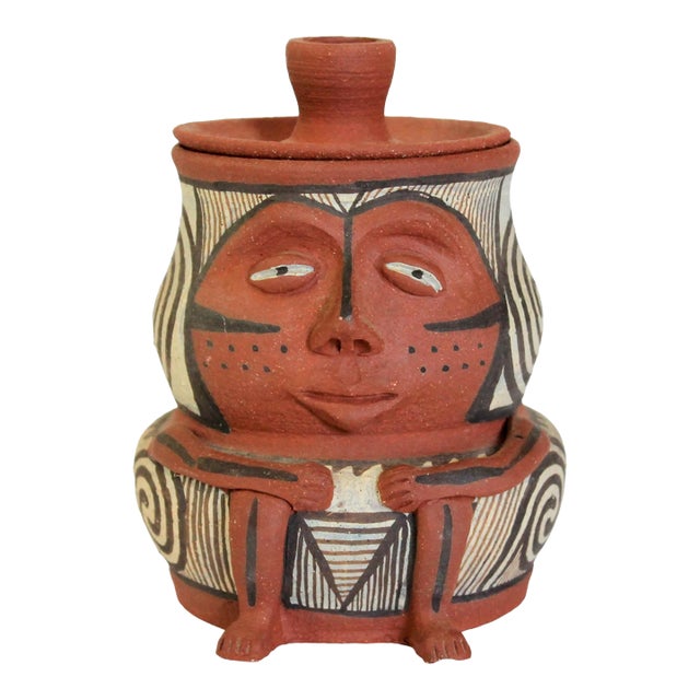 Modernist Figural Pottery Vessel Stash Jar For Sale