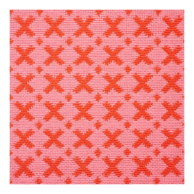 Sample - Schumacher Elias Fabric in Pink & Red For Sale