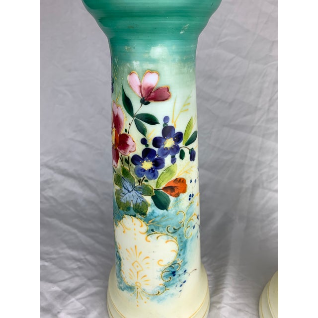 Painted Milk Glass Vases, Set of 2 For Sale In Los Angeles - Image 6 of 8