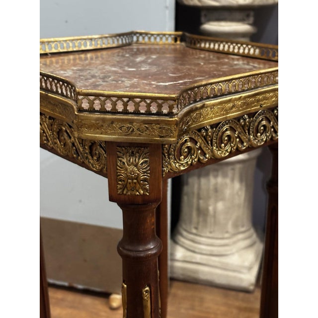 Brown Antique French Side Table with Marble Top and Ormolu Mounts For Sale - Image 8 of 11