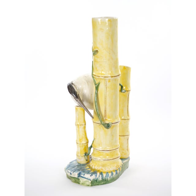 Mid-Century Modern Mid-Century Modern Italian Hand-Painted Majolica Heron Figurative Sculpture For Sale - Image 3 of 14