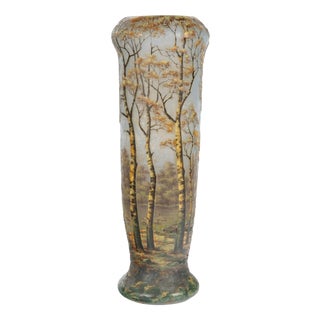 Glass Vase with Wooded Lakeside Landscape from Daum Nancy, France, 1890s For Sale