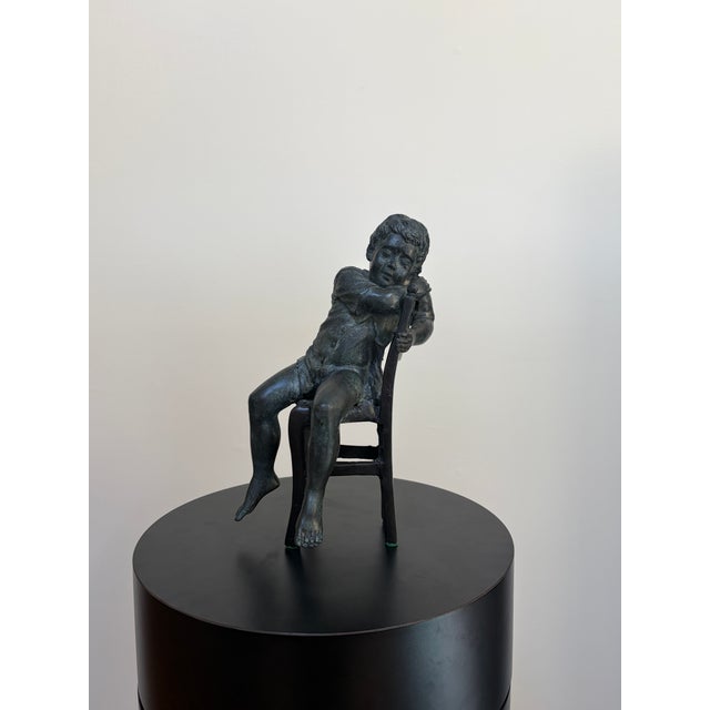 Late 20th Century Verdigris Bronze Boy in Chair Sculpture Styled After Maitland-Smith For Sale In New York - Image 6 of 11