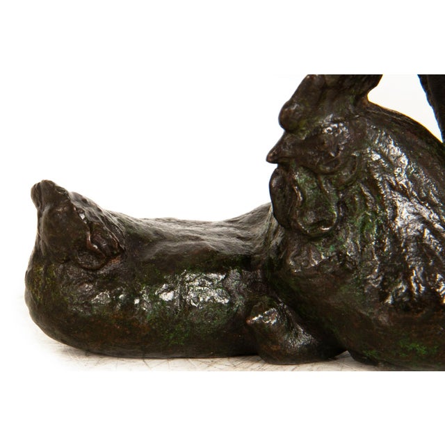 Brown Japanese Meiji Period Bronze Okimono Sculpture of Rooster & Hen For Sale - Image 8 of 10