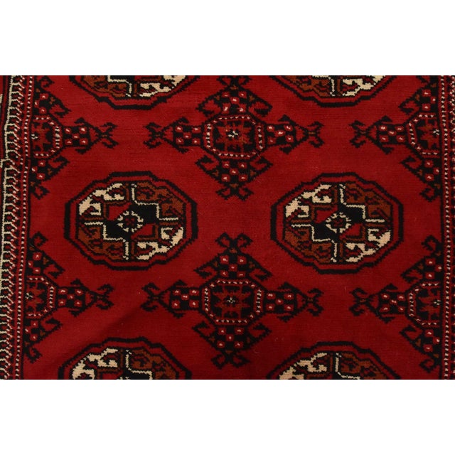 Red Turkmen Runner 3’3” X 9’6” Red Wool Vintage Tribal Hand-Knotted Oriental Rug For Sale - Image 8 of 12