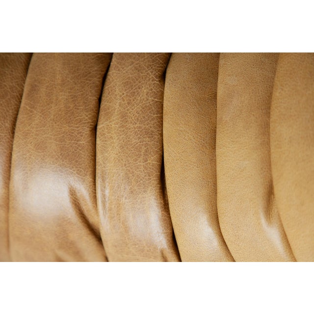 Ligne Roset Camel Brown Leather Togo 2-Seater Sofa attributed to Michel Ducaroy for Ligne Roset For Sale - Image 4 of 10