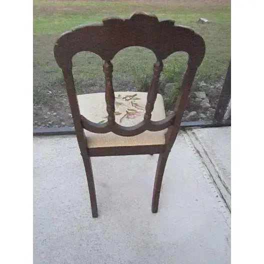 Vintage 1940's Wood Hand Carved Chair Fabric Upholstered Seat For Sale In Naples, FL - Image 6 of 9