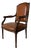Vintage French Louis XVI Style Carved Wood & Brown Leather Armchair For Sale