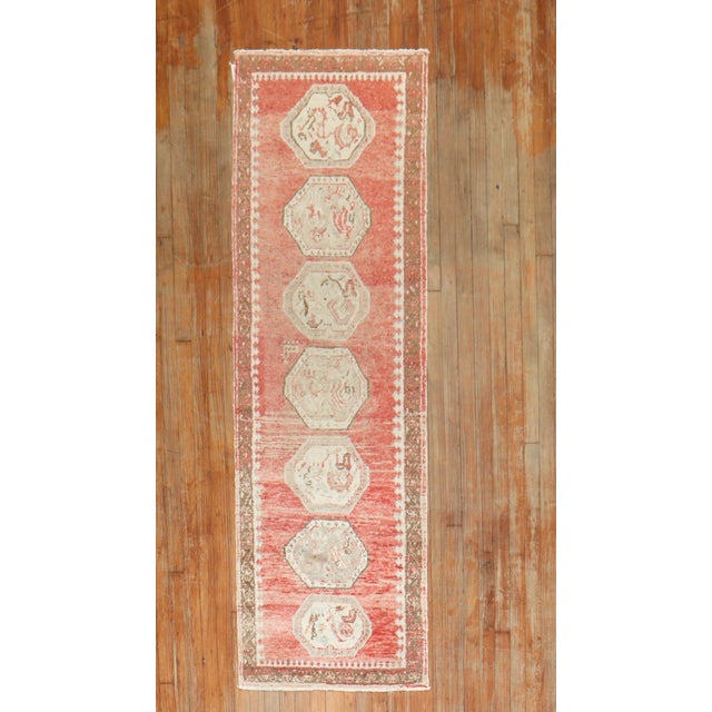Red Vintage Zabihi Collection Red Turkish Oushak Narrow Runner - 2'4" x 7'6" For Sale - Image 8 of 9