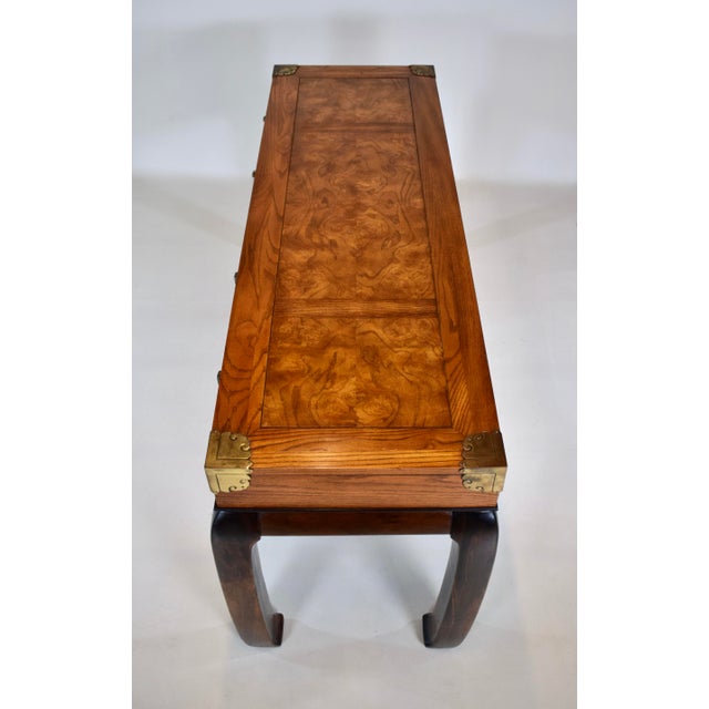 Wood Ming Campaign Style Burl-Wood Console Table For Sale - Image 7 of 11