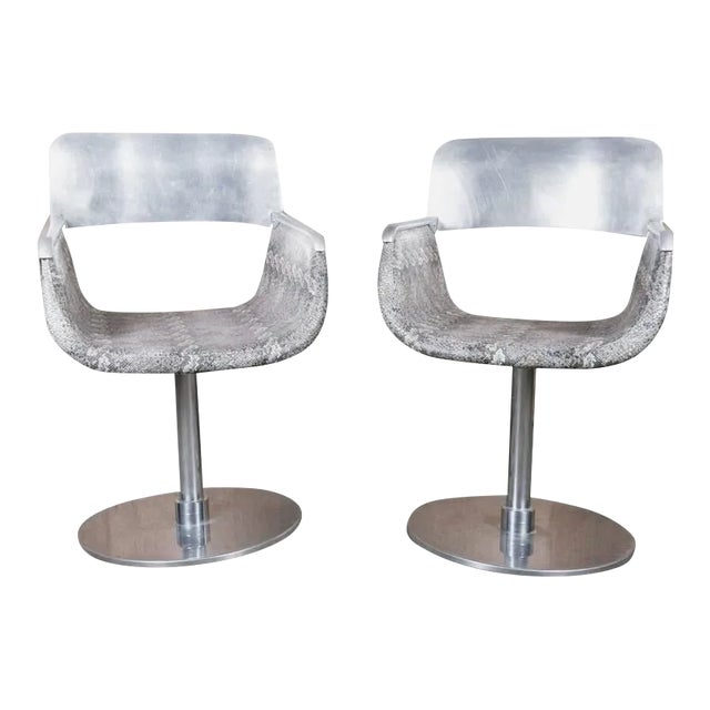 1970s Vintage Italian Faux Python Swivel Chairs - A Pair For Sale