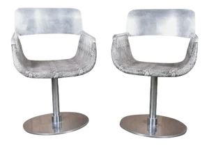 1970s Vintage Italian Faux Python Swivel Chairs - A Pair