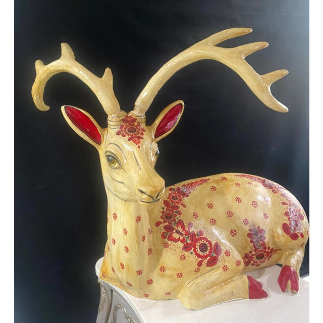 Red Monumental Surrealist Papier-Mâché Large Sculpture of a Deer by Sergio Bustamante Signed and # 29/100 For Sale - Image 8 of 13
