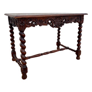 19th Century French Louis XIV Breton Carved Oak Sofa Table Desk, 1890s For Sale