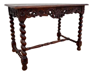 19th Century French Louis XIV Breton Carved Oak Sofa Table Desk, 1890s