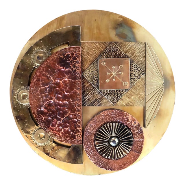 Mid 20th Century Brutalist Brass and Copper Sculptural Wall Art by Stephen Chun For Sale