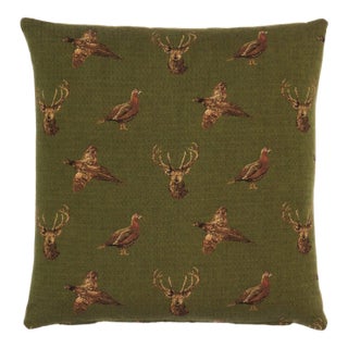 Highland Green Tapestry Cushion With Feather Filler - 46x46cm (18"x18") For Sale
