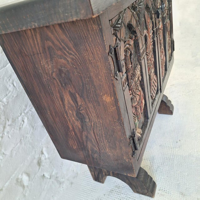 Vintage Spanish Colonial Carved and Painted Sideboard, 1940s For Sale - Image 9 of 15