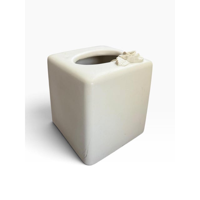 Mid 20th Century Mid 20th Century White Ceramic Floral Tissue Box Cover With 3d Relief For Sale - Image 5 of 6