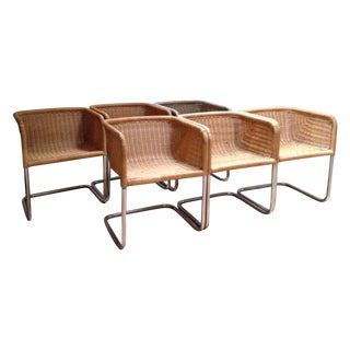 Harvey Probber Wicker & Chrome Chairs- Set of 6 For Sale