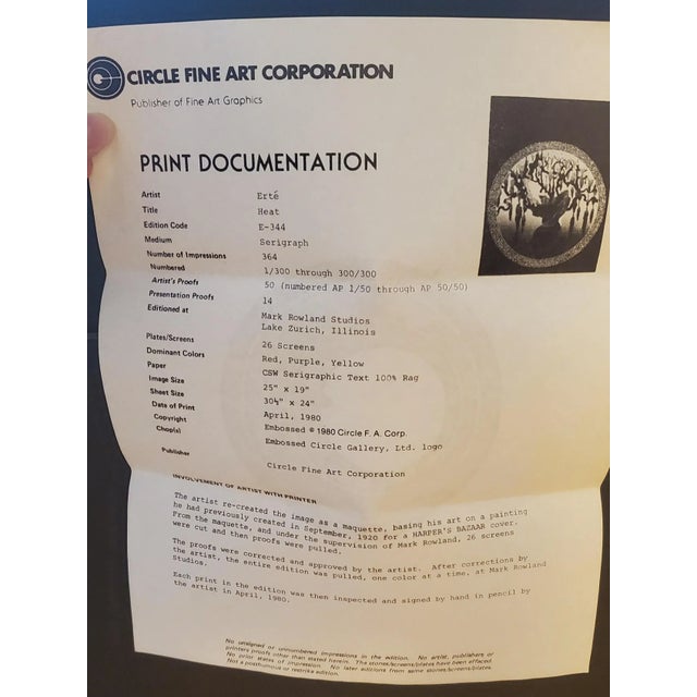 Art Deco Serigraph Erté's "Heat" For Sale - Image 10 of 12