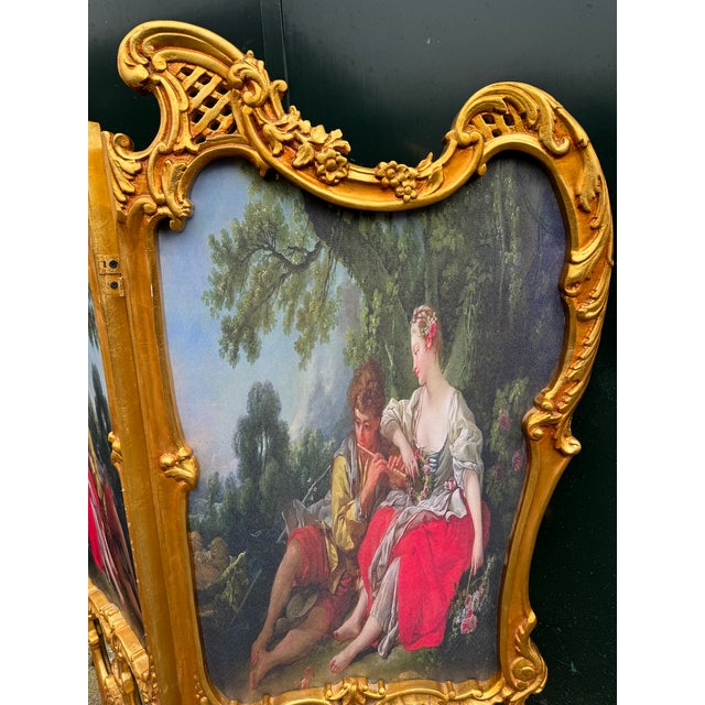 French 1960 Louis XVI Gold Beech Room Divider Screen - 2 Panels For Sale - Image 3 of 18