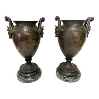Patinated Spelter Vases, 19th Century, Set of 2 For Sale