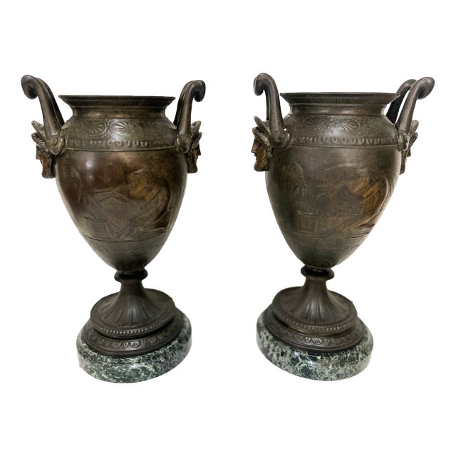 Patinated Spelter Vases, 19th Century, Set of 2 For Sale