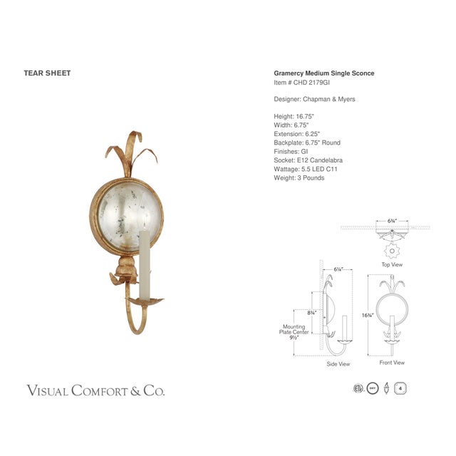 Traditional Chapman & Myers for Visual Comfort Signature Gramercy Medium Single Sconce in Gilded Iron For Sale - Image 3 of 5