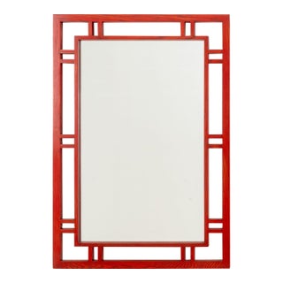 James Mont Style Red Stained Oak Framed Mirror For Sale