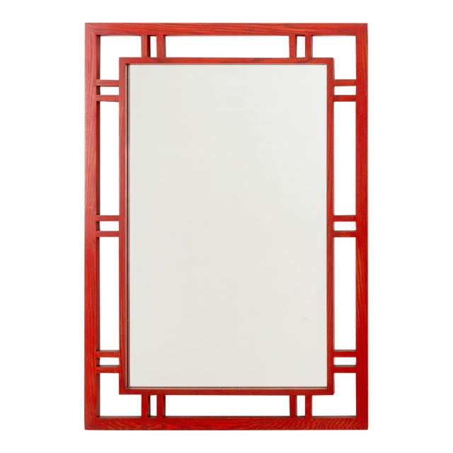 James Mont Style Red Stained Oak Framed Mirror For Sale