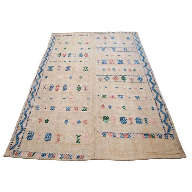1950s Vintage Turkish Kilim Handwoven Embroidered Area Rug For Sale - Image 4 of 12