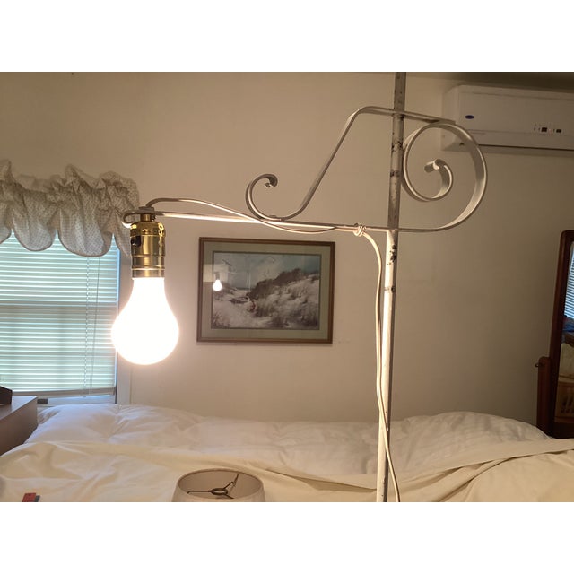 Metal Late 19th Century Victorian Cottage Wrought Iron Floor Lamp, Black Painted Over in White, ca.1890-1930 With Shade For Sale - Image 7 of 7