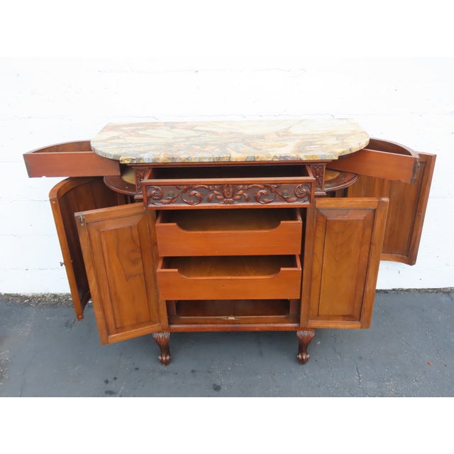 Wood Early 1900s French Heavy Hand Carved Commode Marble Top Cabinet 6672 For Sale - Image 7 of 18