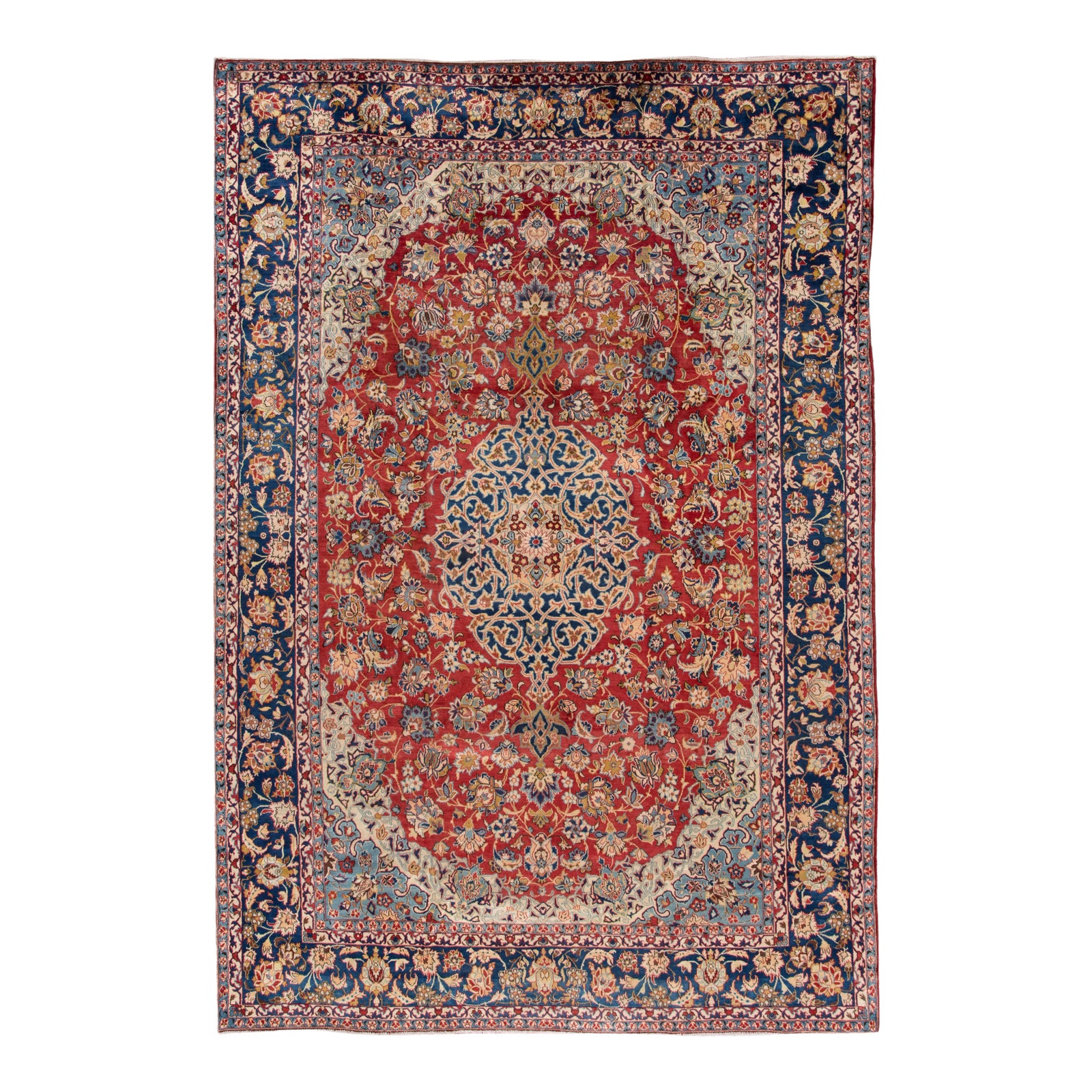 Vintage Persian Mahal Red Handmade Allover Floral Wool Rug | Chairish