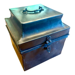 Luxury 19th C. Dispatch / Deed Box With Hinged Lid and Latch; Oil-Heated Steel and Iron For Sale