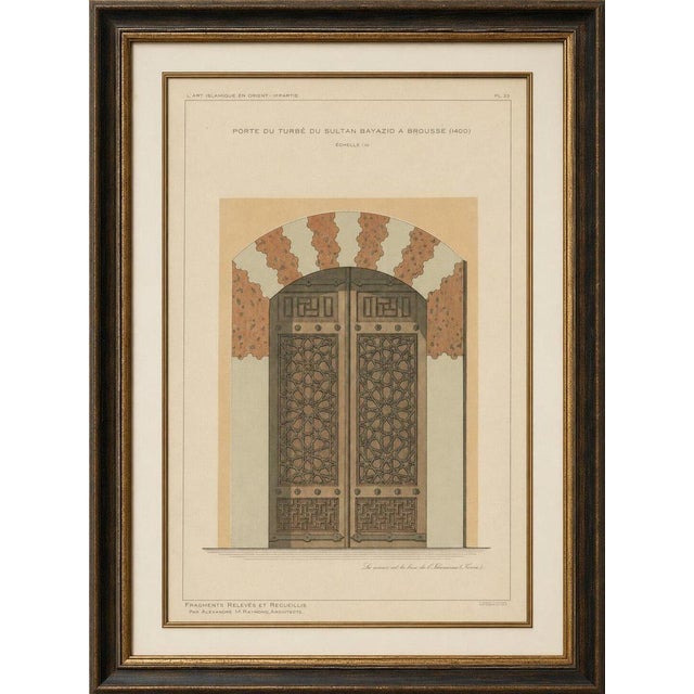 Title: sultan bayezid mausoleum door, bursa, ottoman islamic architecture, 1924 : an original color lithographic...