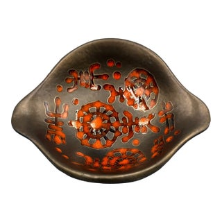 1960s Sascha Brastoff Mid-Century Modern Ceramic Bowl Brown Orange For Sale