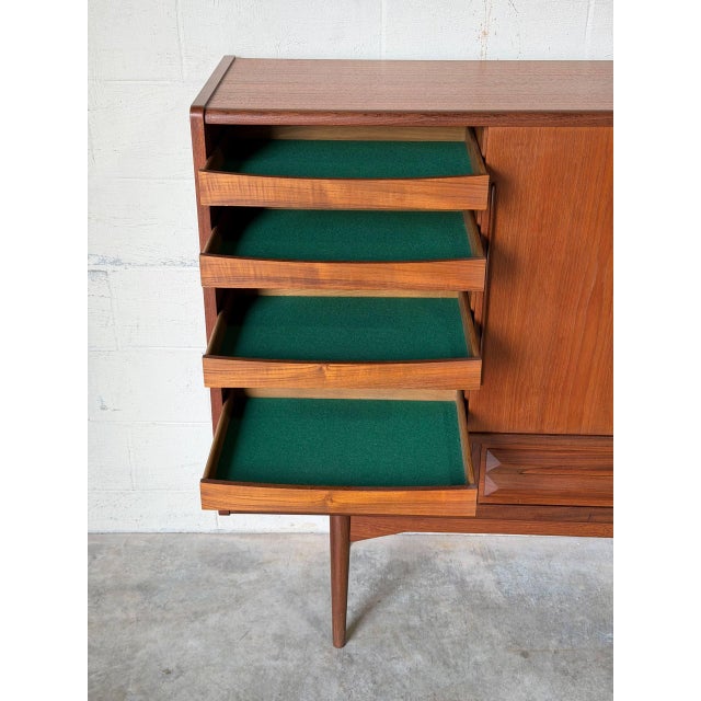 Wood In Style of Johannes Andersen Teak Sideboard Credenza With Sliding Doors Danish Mid-Century Modern 1960s For Sale - Image 7 of 13
