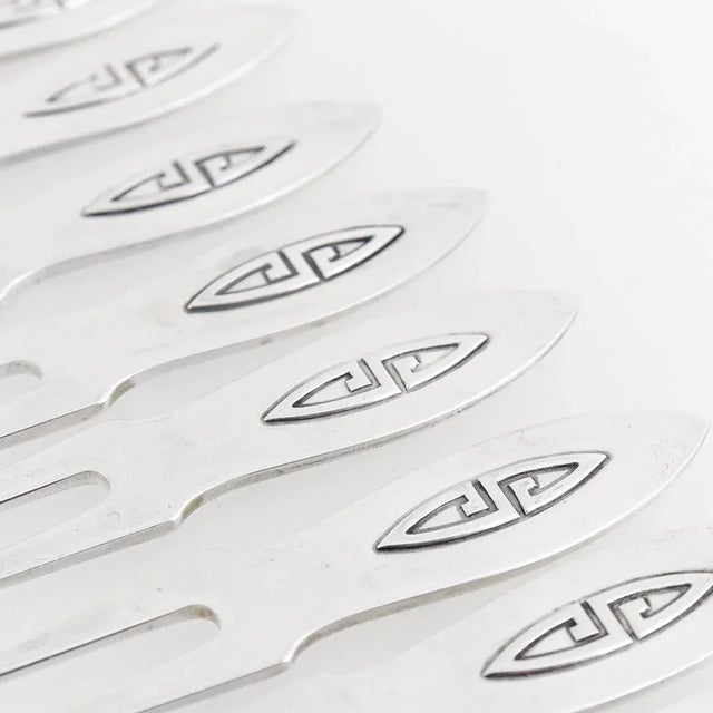 Metal 12 Shreve Art Deco Sterling Silver Cocktail or Hors d'Oeuvres Picks / Forks For Sale - Image 7 of 12