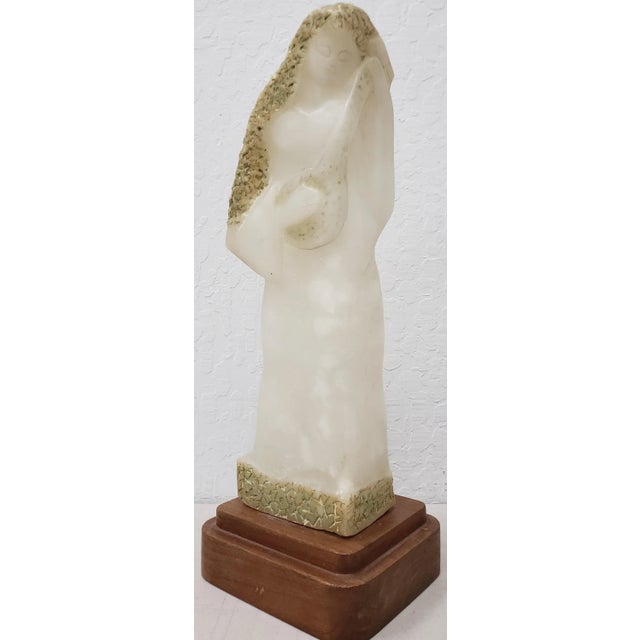 Alabaster Fine Alabaster Sculpture " Woman With Guitar" by Bodkin C.1960s For Sale - Image 8 of 10