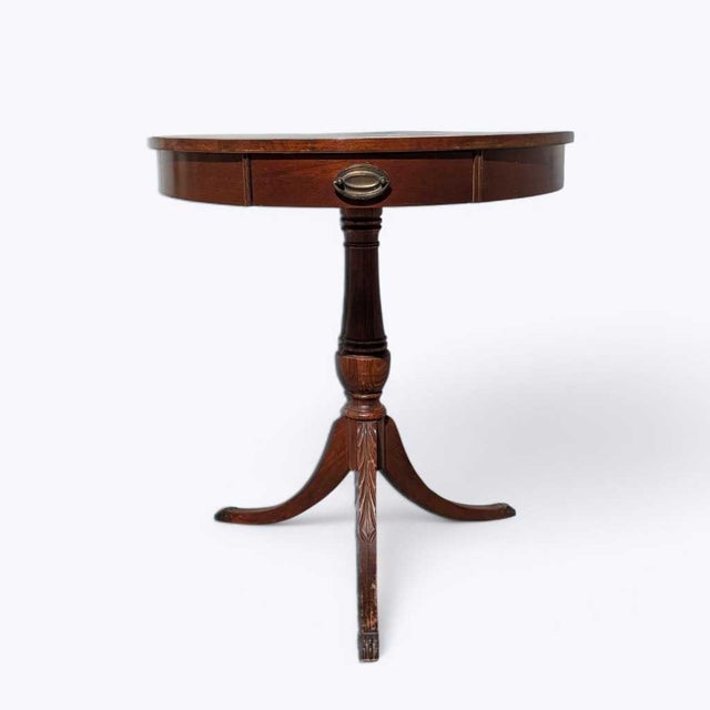 Mid-Century Mersman Round Wood Pedestal Side Table With Drawer For Sale - Image 11 of 17