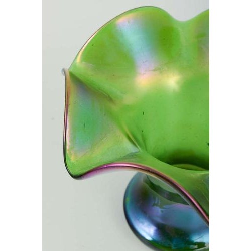 Bohemia Green Glass Vase with Iridescent Surface attributed to Loetz, 1900s For Sale - Image 3 of 5