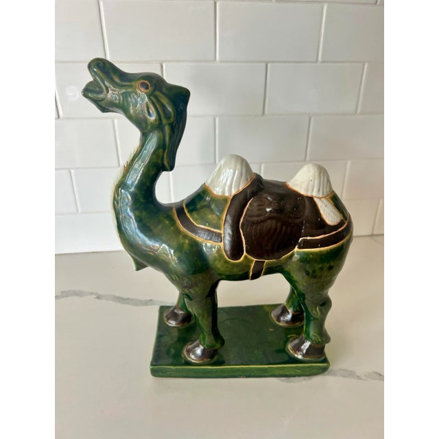 Mid 20th Century Mid 20th Century Ceramic Green Glazed Camel Statue For Sale - Image 5 of 7