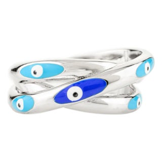 Evil Eye Overlapping Solid Silver Band for Daily Wear- Size 7 For Sale