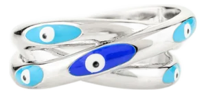 Evil Eye Overlapping Solid Silver Band for Daily Wear- Size 7