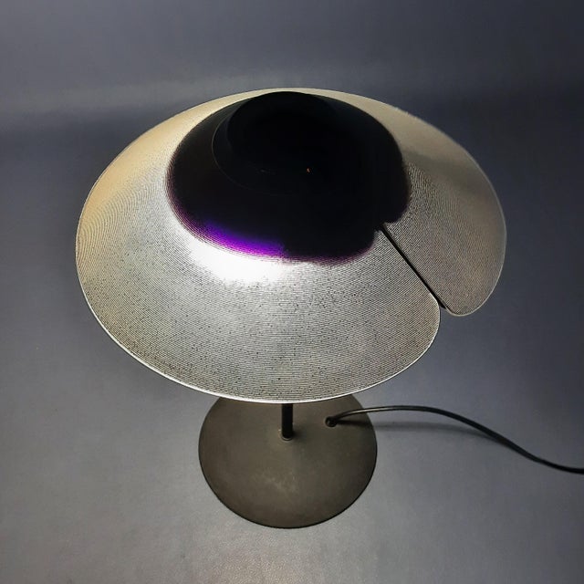 Black Modernist Purple Glass Table Lamp with Satin Curved Metal, 1970s For Sale - Image 8 of 18