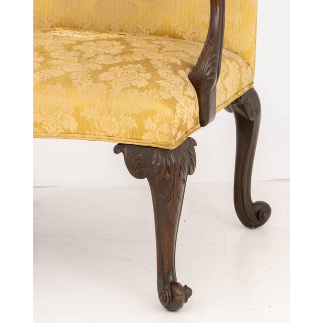 Wood Pair of Late George II Mahogany Golden Silk Brocade Upholstered Armchairs For Sale - Image 7 of 8